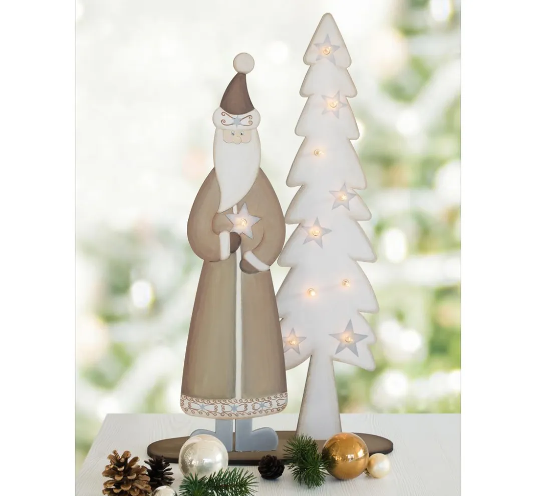 ohne Marke Holz, Mdf & Pappmaché>Stehfigur "Weihnachtsmann mit Tanne"