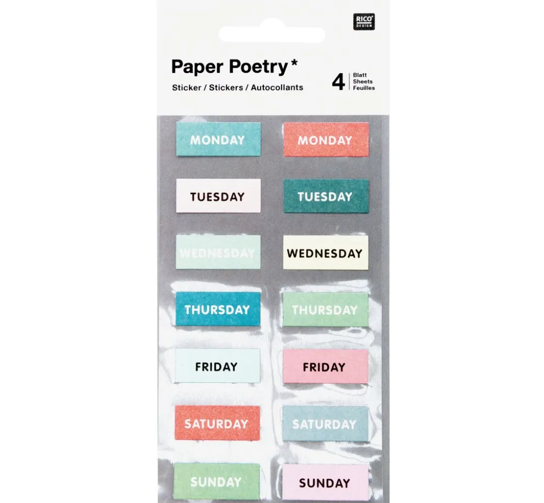 Rico Design Bullet Journal|Accessoires Fürs Bullet Journal>Sticker "Wochentage", 4 Blatt