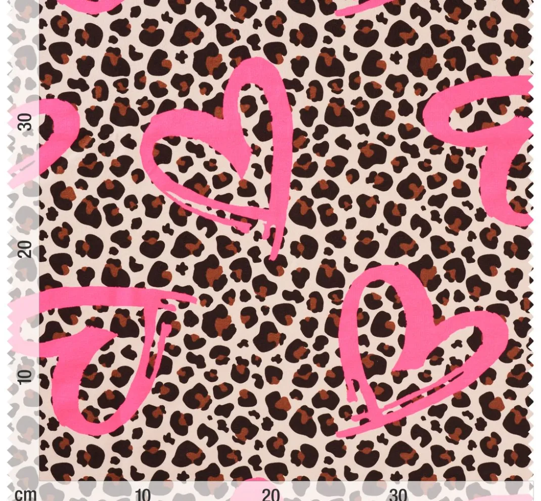 VBS Marktplatz Sweatstoff|Jerseystoff>Sweat-Stoff Neon Print "Leopard mit Herz"