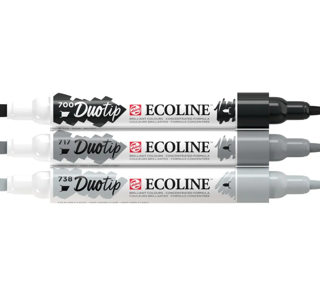 Talens Aquarell|Stifte>Ecoline Duotip "Schwarz-Grau-Set"