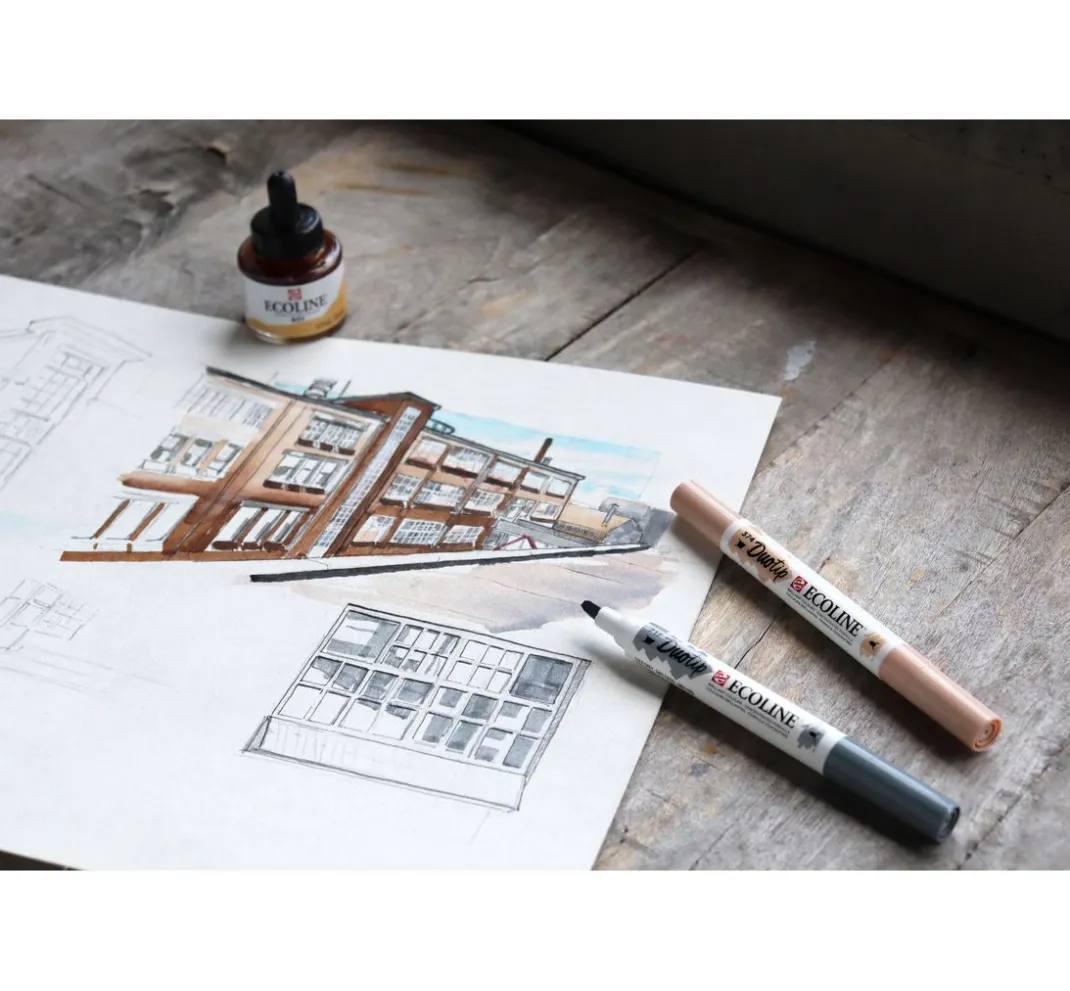 Talens Aquarell|Stifte>Ecoline Duotip "Schwarz-Grau-Set"