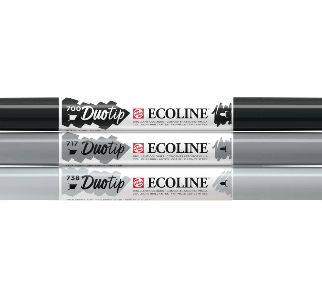 Talens Aquarell|Stifte>Ecoline Duotip "Schwarz-Grau-Set"