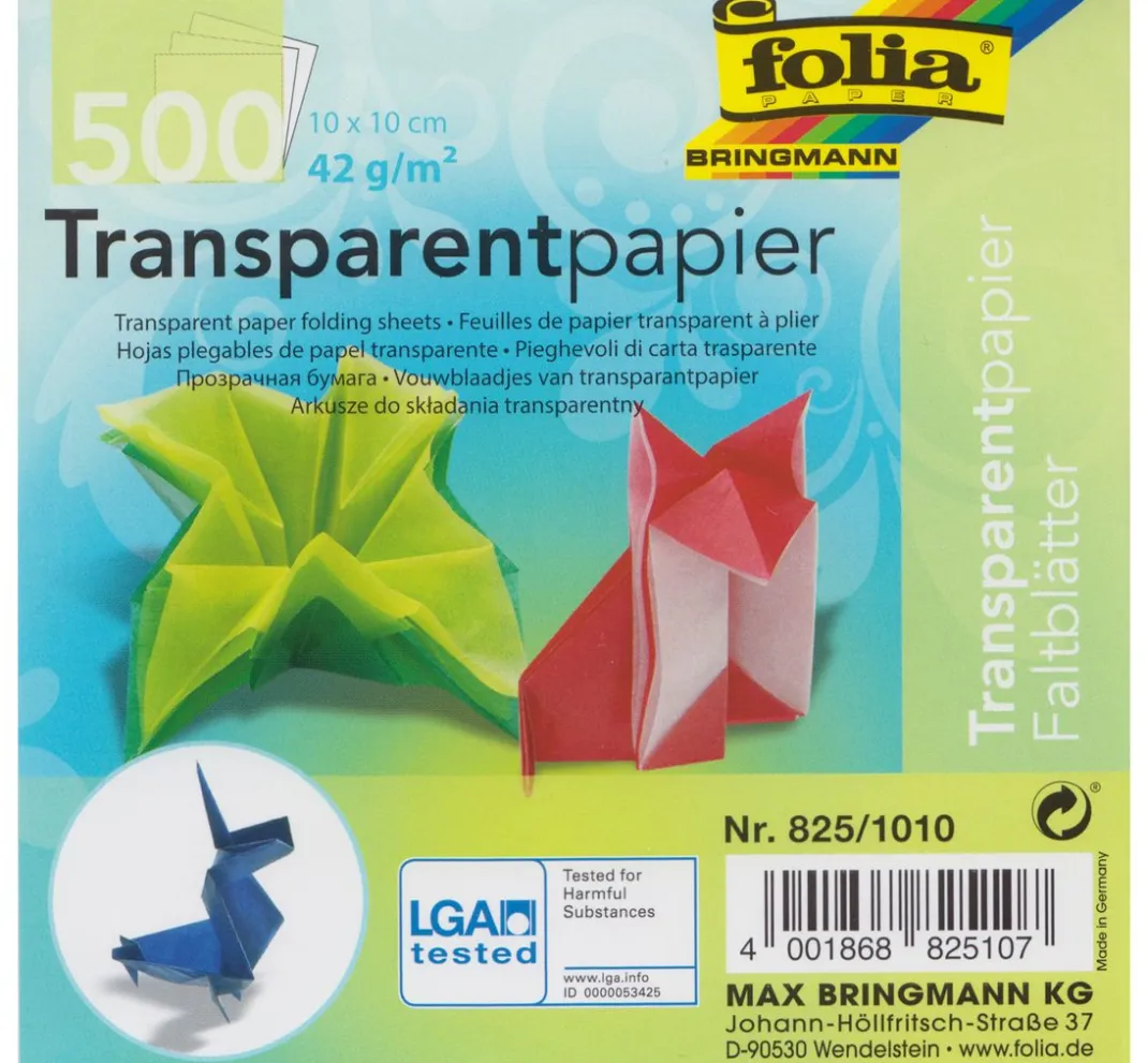 folia Falt- & Origamipapier|Origami & Papier Falten>Transparentpapier-Faltblätter "10 x 10 cm", 500 Blatt