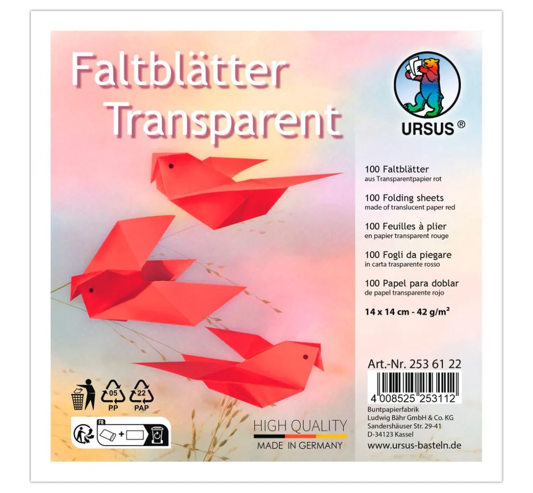 URSUS Origami & Papier Falten|Transparentpapier>Transparentpapier-Faltblätter