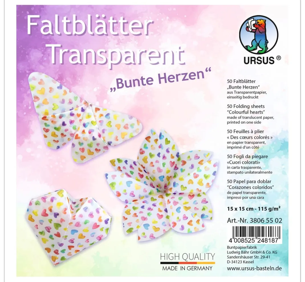 URSUS Transparentpapier|Origami & Papier Falten>Transparentpapier-Faltblätter "Bunte Herzen"