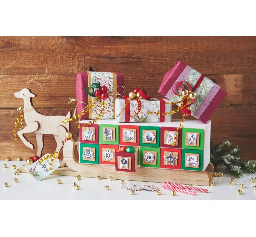 VBS Adventskalender|Serviettentechnik>Adventskalender "Rentier mit Schlitten"
