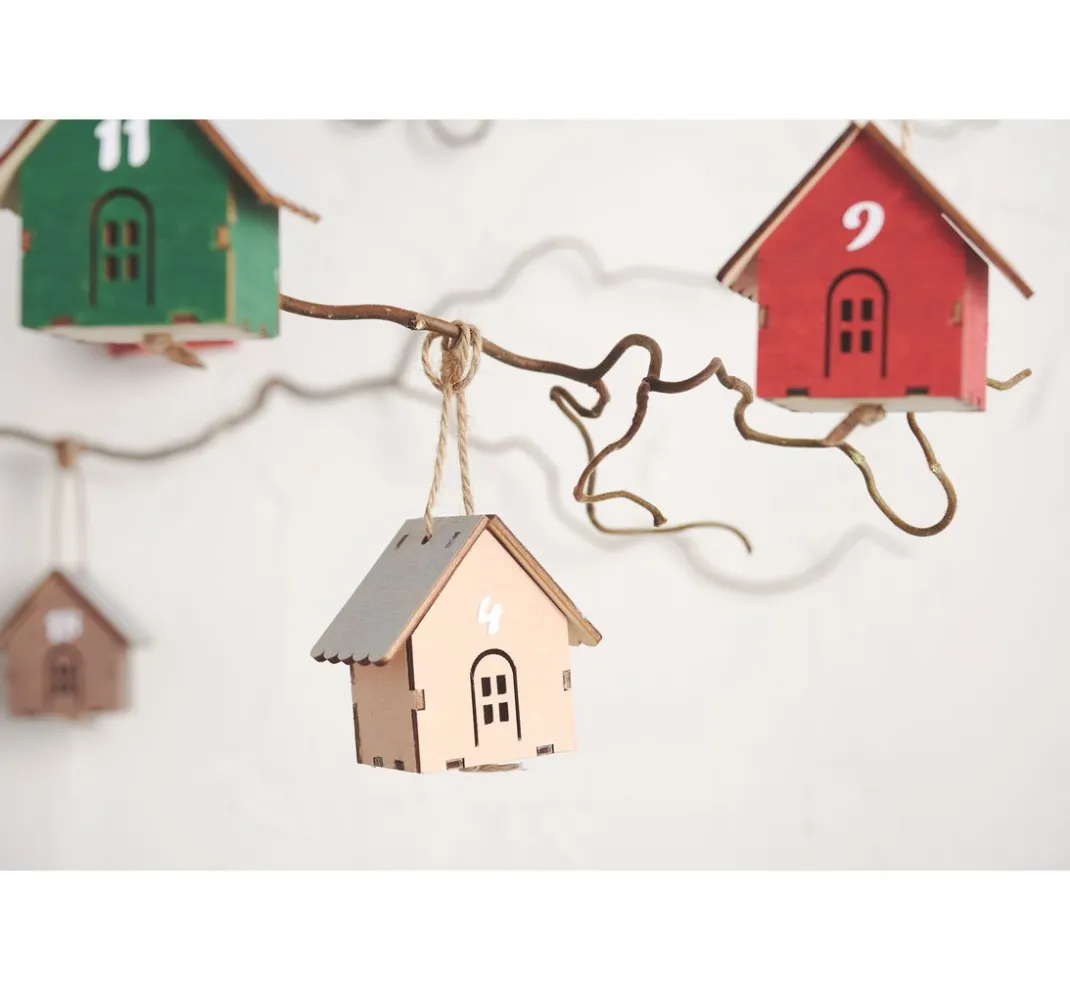 VBS Adventskalender|Anhänger>Anhänger "Häuschen", 24 Stück, Sperrholz
