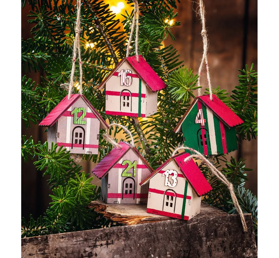 VBS Adventskalender|Anhänger>Anhänger "Häuschen", 24 Stück, Sperrholz