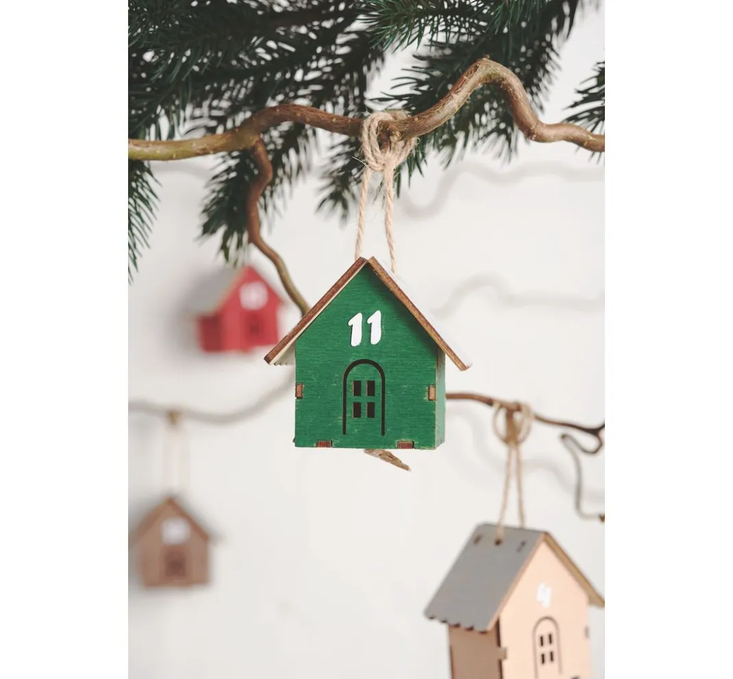 VBS Adventskalender|Anhänger>Anhänger "Häuschen", 24 Stück, Sperrholz