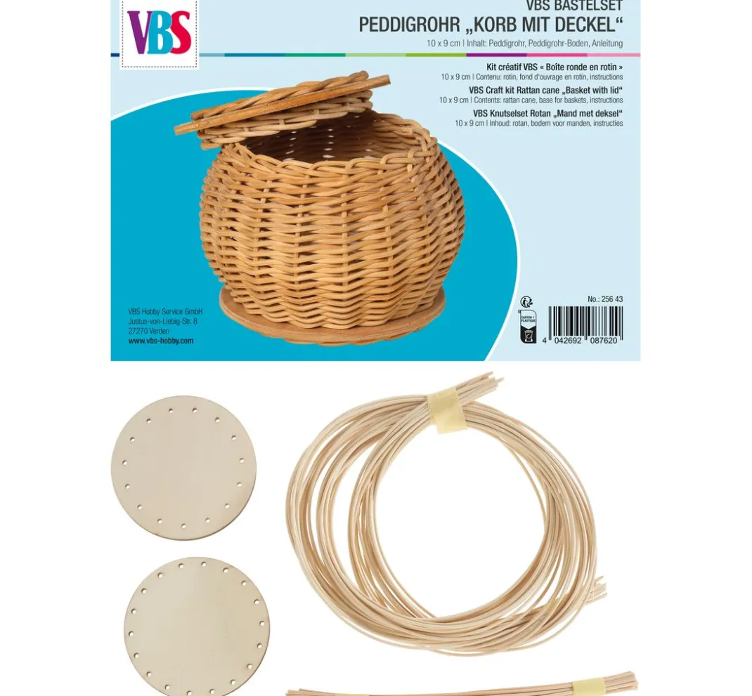 VBS Peddigrohr Flechten|Bastelsets>Bastelset Peddigrohr "Korb mit Deckel"