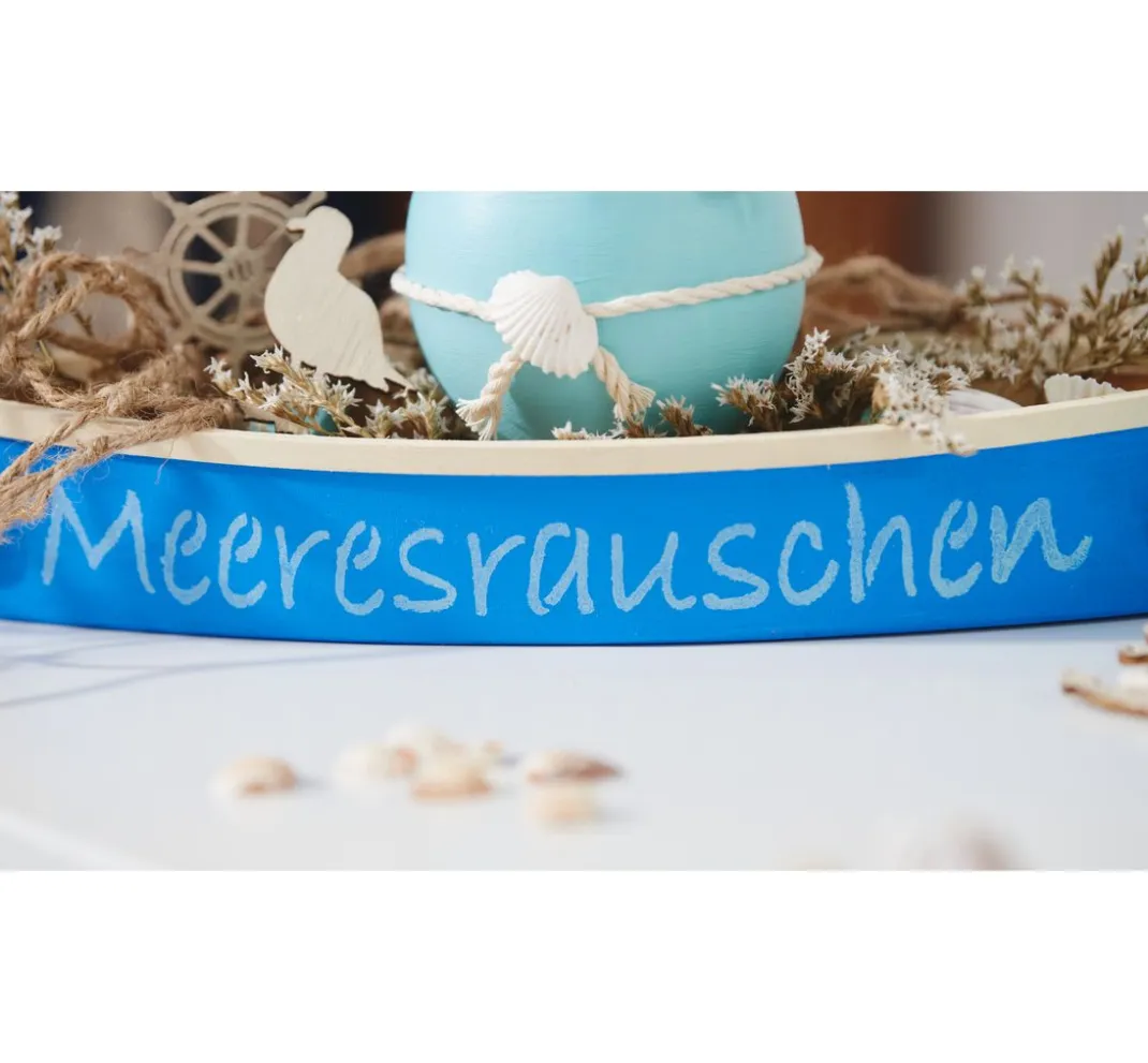 VBS Serviettentechnik|Brandmalerei>Deko-Boot "Küstennebel"