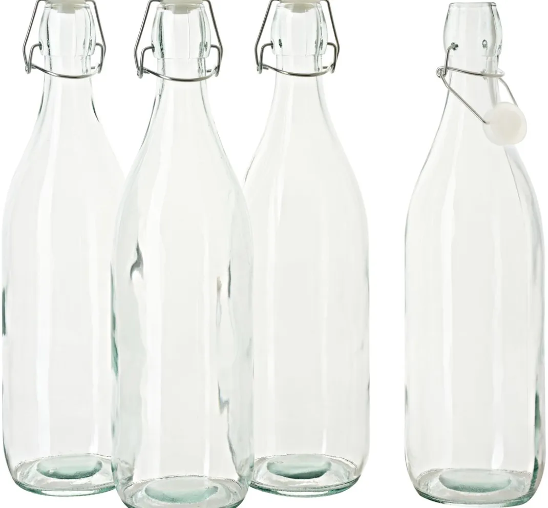 VBS Glasgravur|Glas- & Porzellanmalerei>Glasflasche mit Bügelverschluß "Rund", 900 ml, 4 Stück