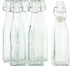 VBS Glasgravur|Glas- & Porzellanmalerei>Glasflasche mit Bügelverschluß "Eckig", 500ml, 6 Stück
