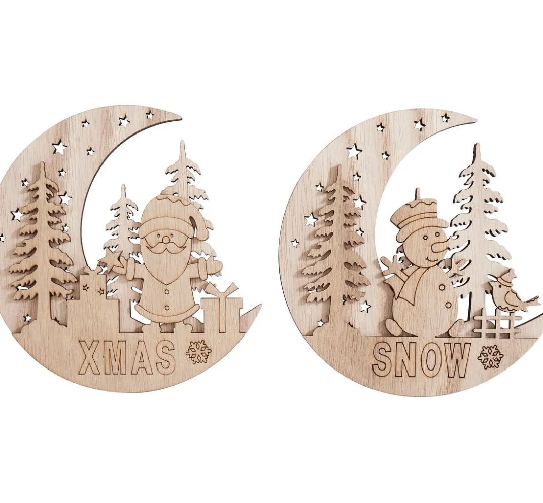 VBS Anhänger|Holz, Mdf & Pappmaché>Holz-Anhänger "Halbmond mit Santa und Snowy", 2er Set