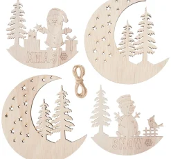 VBS Anhänger|Holz, Mdf & Pappmaché>Holz-Anhänger "Halbmond mit Santa und Snowy", 2er Set