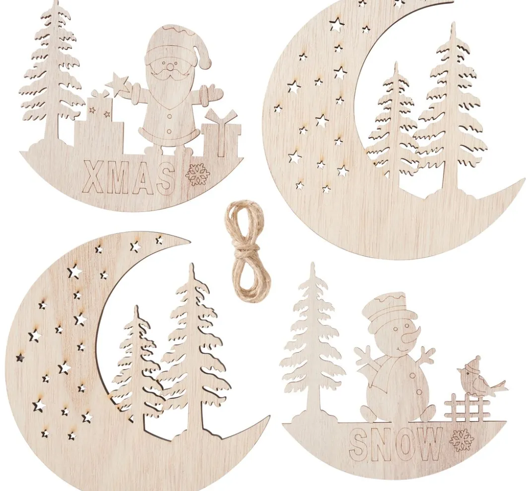 VBS Anhänger|Holz, Mdf & Pappmaché>Holz-Anhänger "Halbmond mit Santa und Snowy", 2er Set