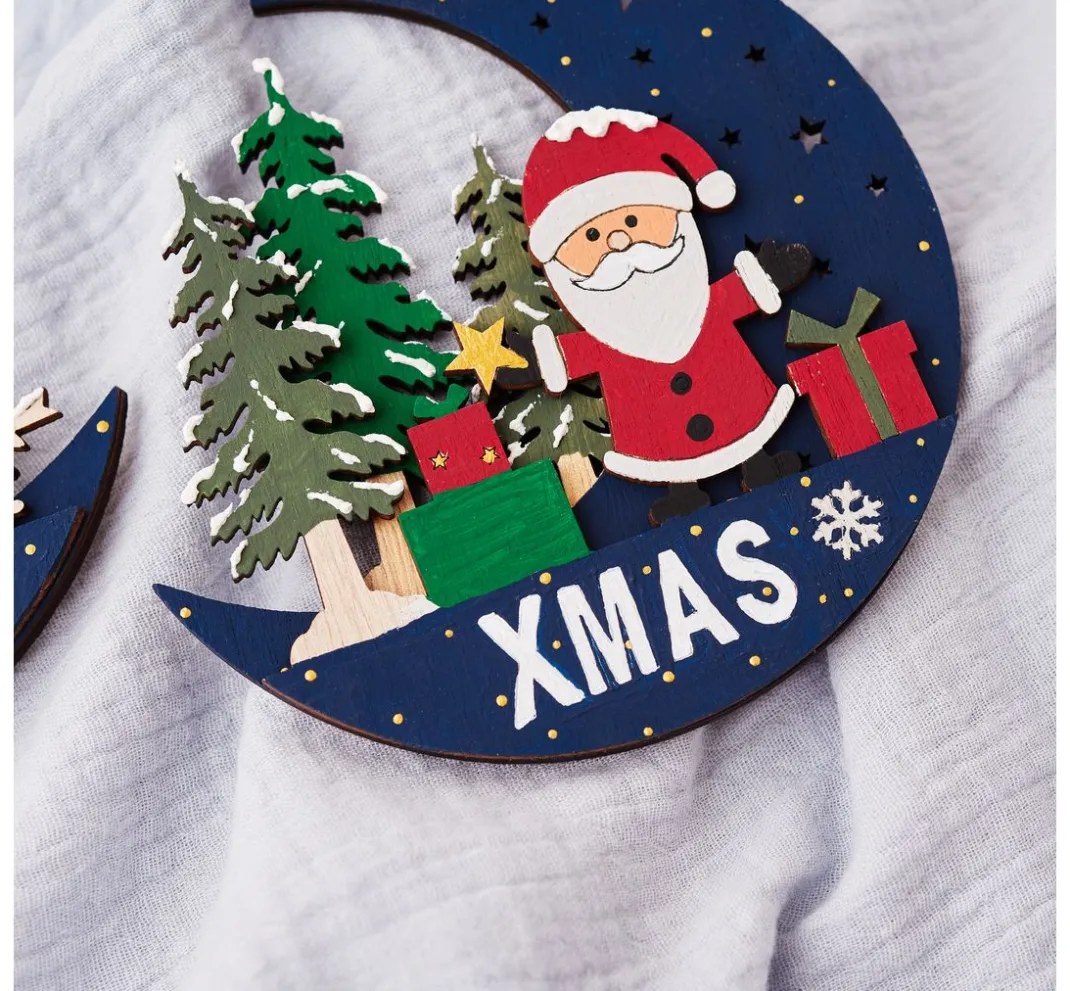 VBS Anhänger|Holz, Mdf & Pappmaché>Holz-Anhänger "Halbmond mit Santa und Snowy", 2er Set