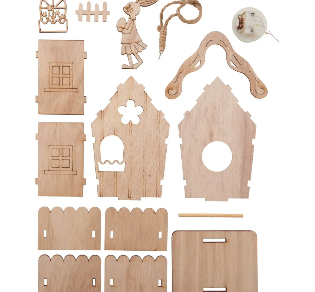 VBS Holz, Mdf & Pappmaché>Holzbausatz "Hasenhäuser", mit LED
