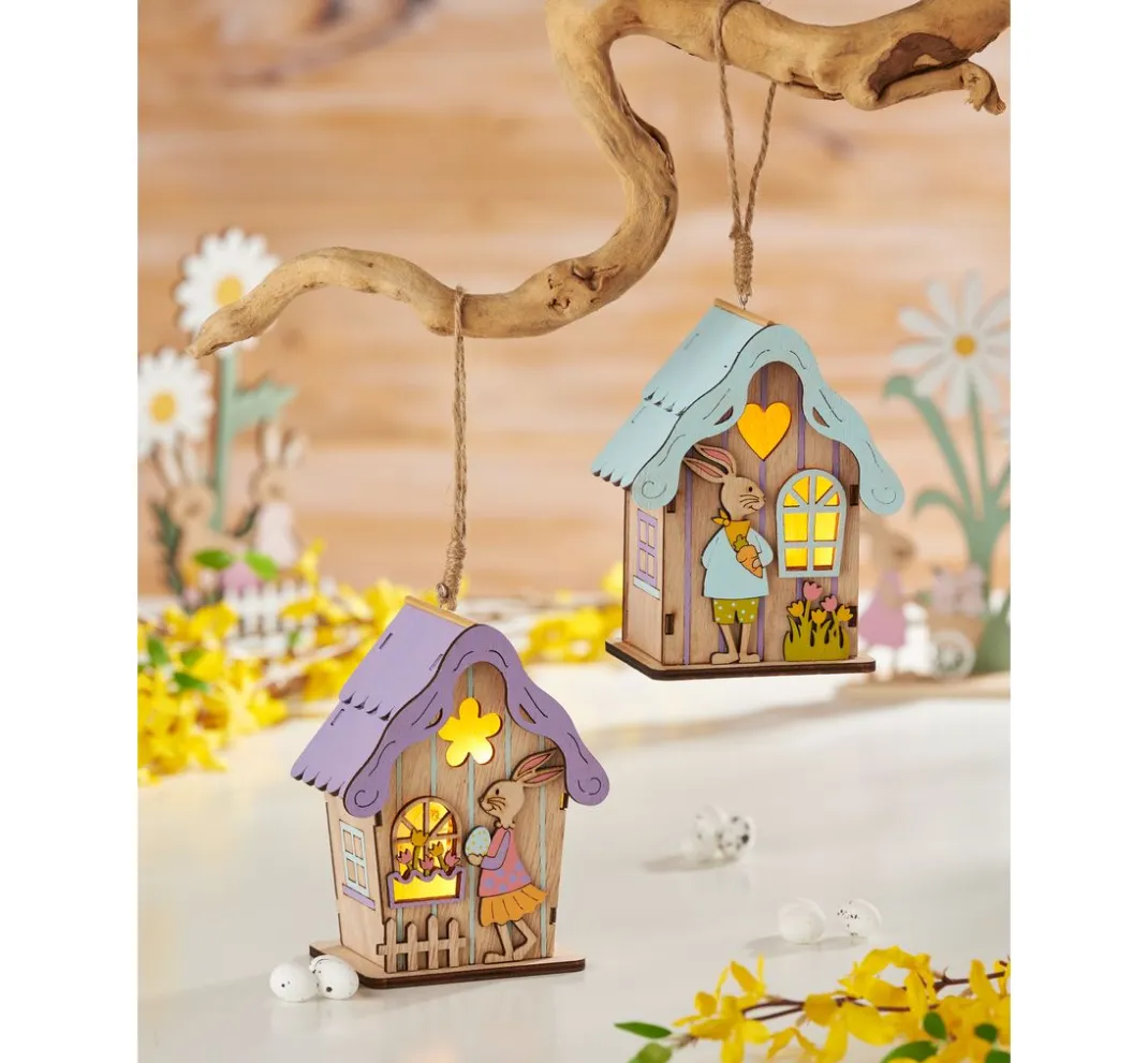 VBS Holz, Mdf & Pappmaché>Holzbausatz "Hasenhäuser", mit LED