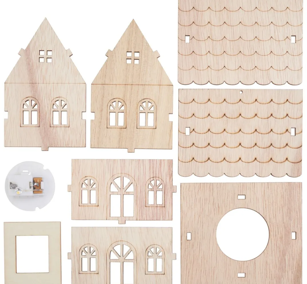 VBS Holz, Mdf & Pappmaché>Holzbausatz "Haus", inkl. LED