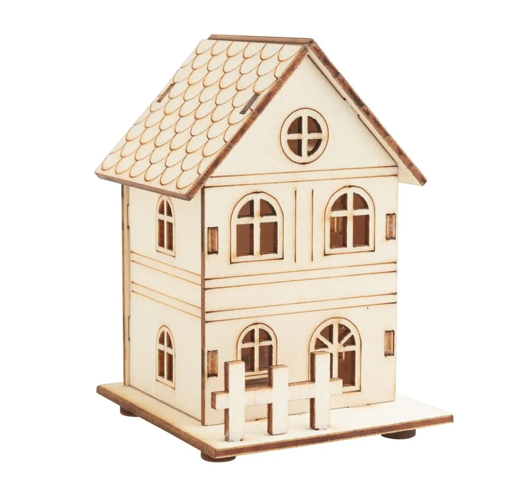 VBS Serviettentechnik|Holz, Mdf & Pappmaché>Holzbausatz "Haus mit Zaun"