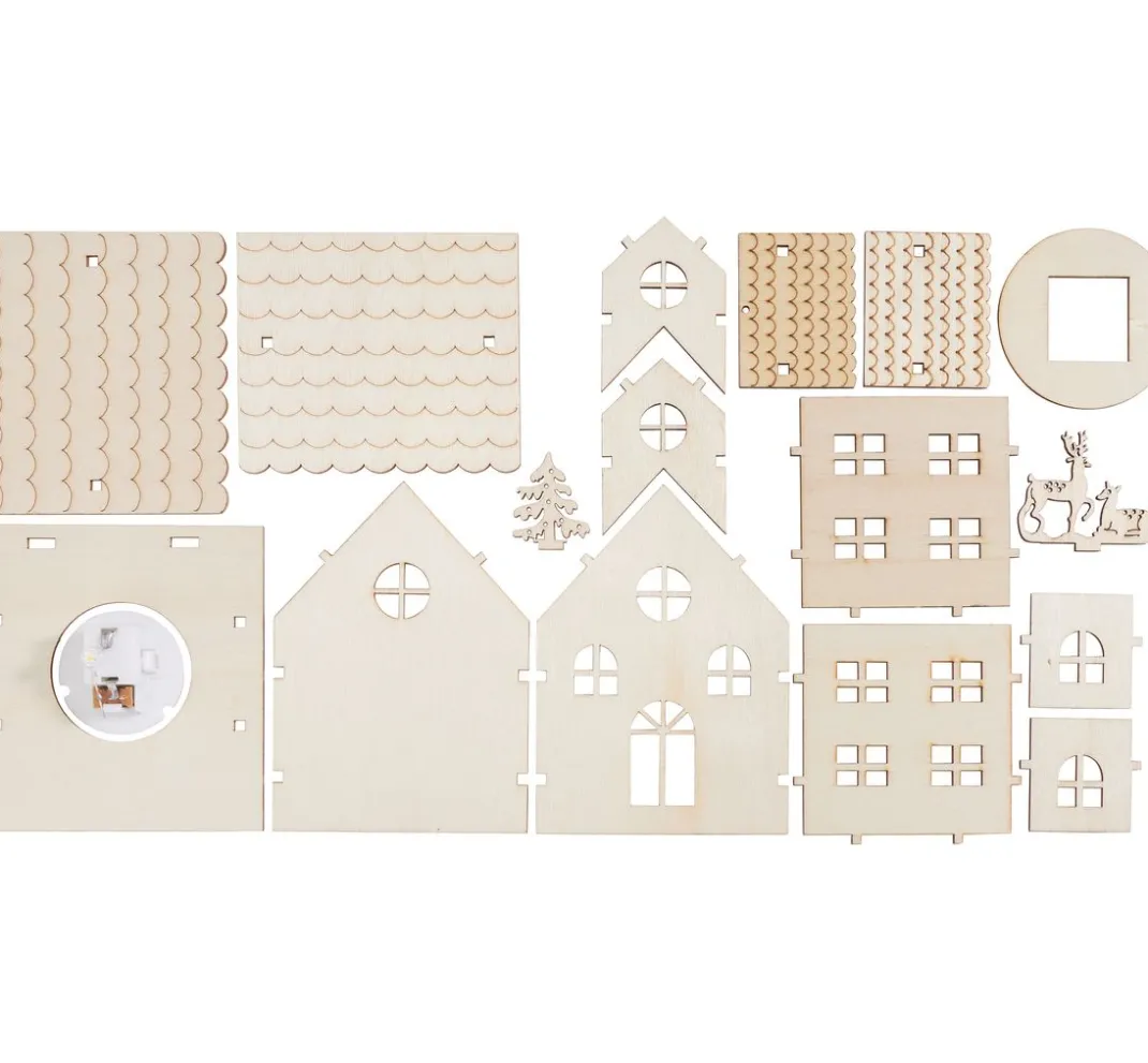 VBS Holz, Mdf & Pappmaché>Holzbausatz "Haus mit Turm", inkl. LED