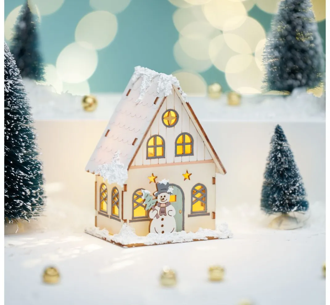 VBS Holz, Mdf & Pappmaché>Holzbausatz "Haus mit Schneemann", inkl. LED