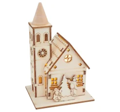 VBS Holz, Mdf & Pappmaché>Holzbausatz "Kirche mit runder Turmspitze", inkl. LED