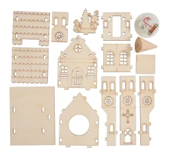 VBS Holz, Mdf & Pappmaché>Holzbausatz "Kirche mit runder Turmspitze", inkl. LED