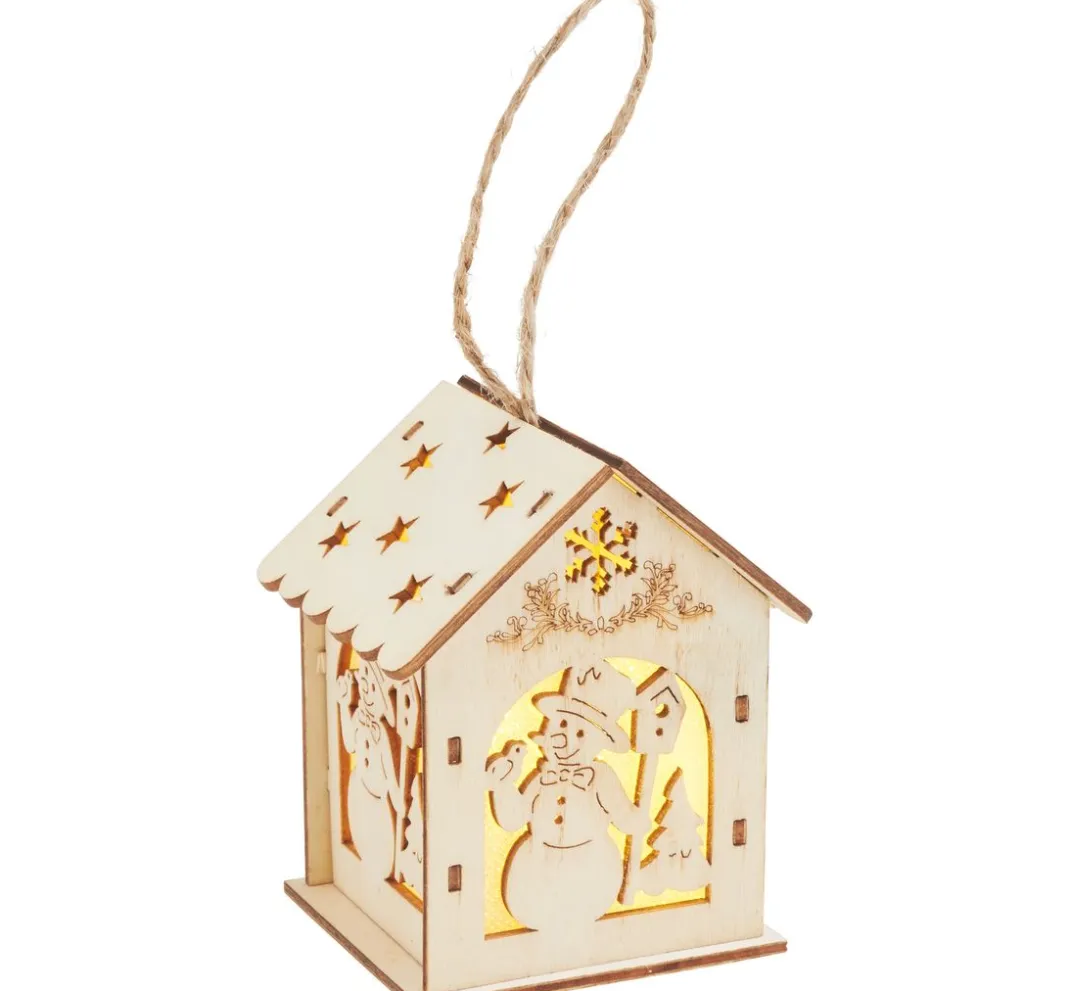 VBS Anhänger|Holz, Mdf & Pappmaché>Holzbausatz Lichterhaus "Schneemann mit Vogelhaus", inkl. LED