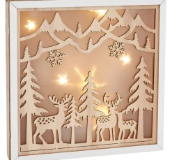 VBS Holz, Mdf & Pappmaché>Holzbausatz Motivrahmen "Rehe im Wald", inkl. LED