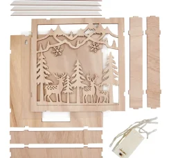 VBS Holz, Mdf & Pappmaché>Holzbausatz Motivrahmen "Rehe im Wald", inkl. LED