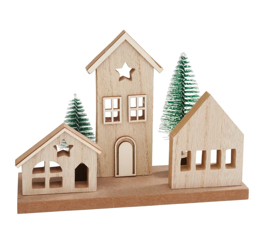VBS Holz, Mdf & Pappmaché>Holzbausatz "Weihnachtshäuser mit Tannen"