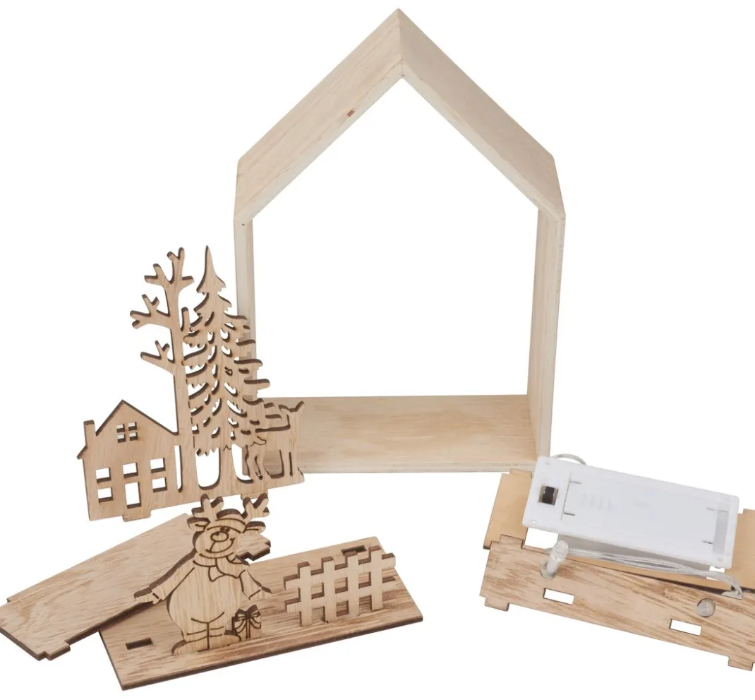 VBS Holz, Mdf & Pappmaché>Holzbausatz "Winterhaus", 9-tlg.