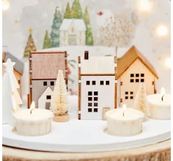 VBS Miniaturen|Holz, Mdf & Pappmaché>Holzhäuschen Szene, beleuchtet, 8 Teile