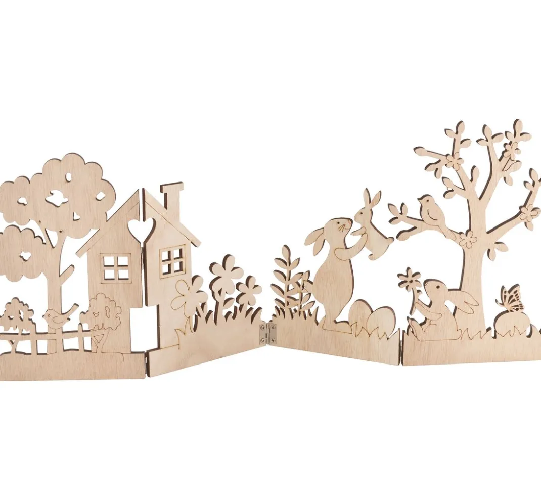 VBS Streuteile|Holz, Mdf & Pappmaché>Holz-Silhouette "Hasen im Garten"