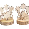 VBS Dekofiguren & -Objekte|Holz, Mdf & Pappmaché>Holzsteckmotiv auf Rindenscheiben "Vögel und Blumen"