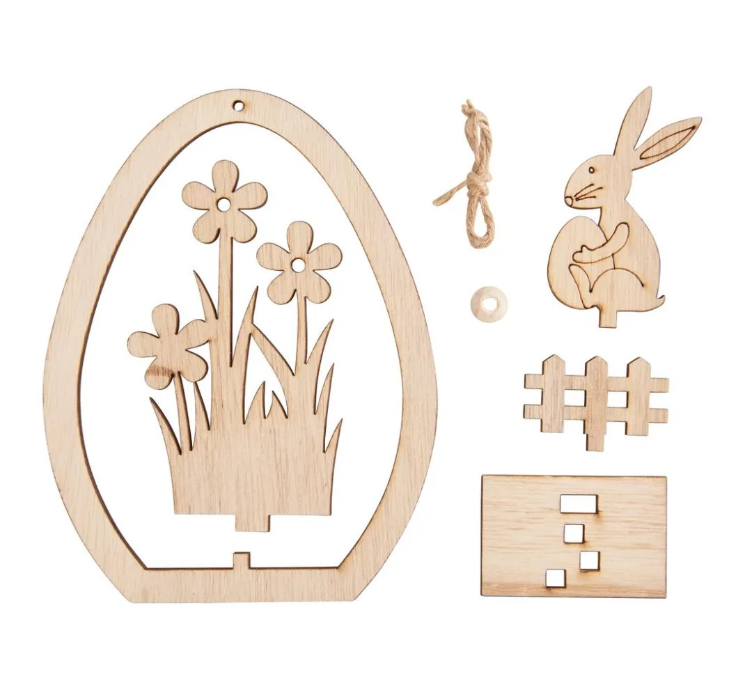 VBS Anhänger|Holz, Mdf & Pappmaché>Holz-Steckmotiv Ei-Anhänger "Hase mit Ei"