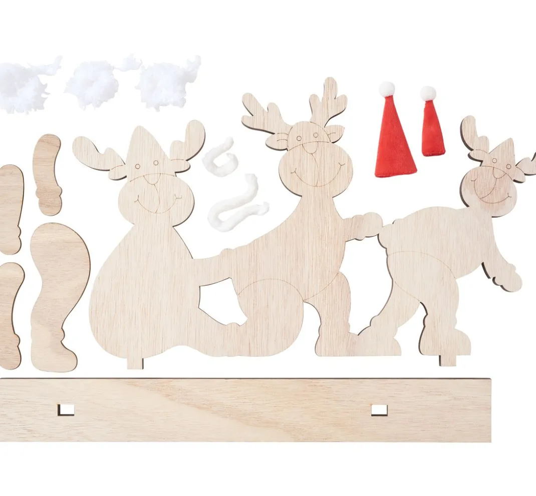VBS Holz, Mdf & Pappmaché>Holz.-Steckmotiv "Elchtrio mit Mütze und Schal"
