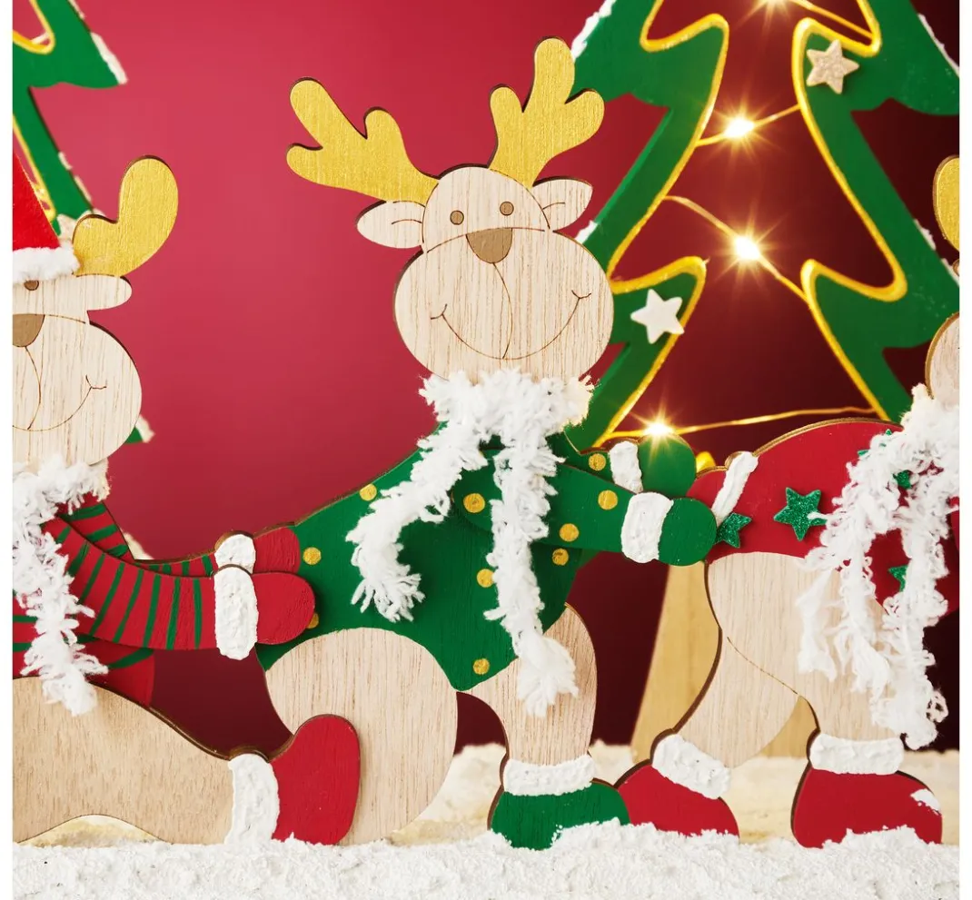 VBS Holz, Mdf & Pappmaché>Holz.-Steckmotiv "Elchtrio mit Mütze und Schal"