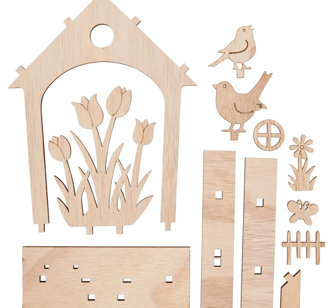 VBS Holz, Mdf & Pappmaché>Holz-Steckmotiv Haus "Frühlingserwachen"