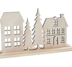 VBS Holz, Mdf & Pappmaché>Holz-Steckmotiv "Häuser und Tannen"