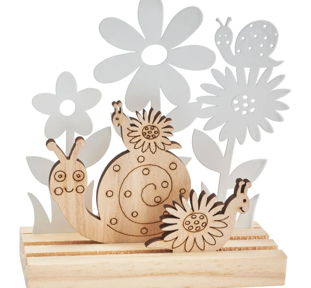 VBS Holz, Mdf & Pappmaché>Holzsteckmotiv mit Metallblumen "Schnecken"