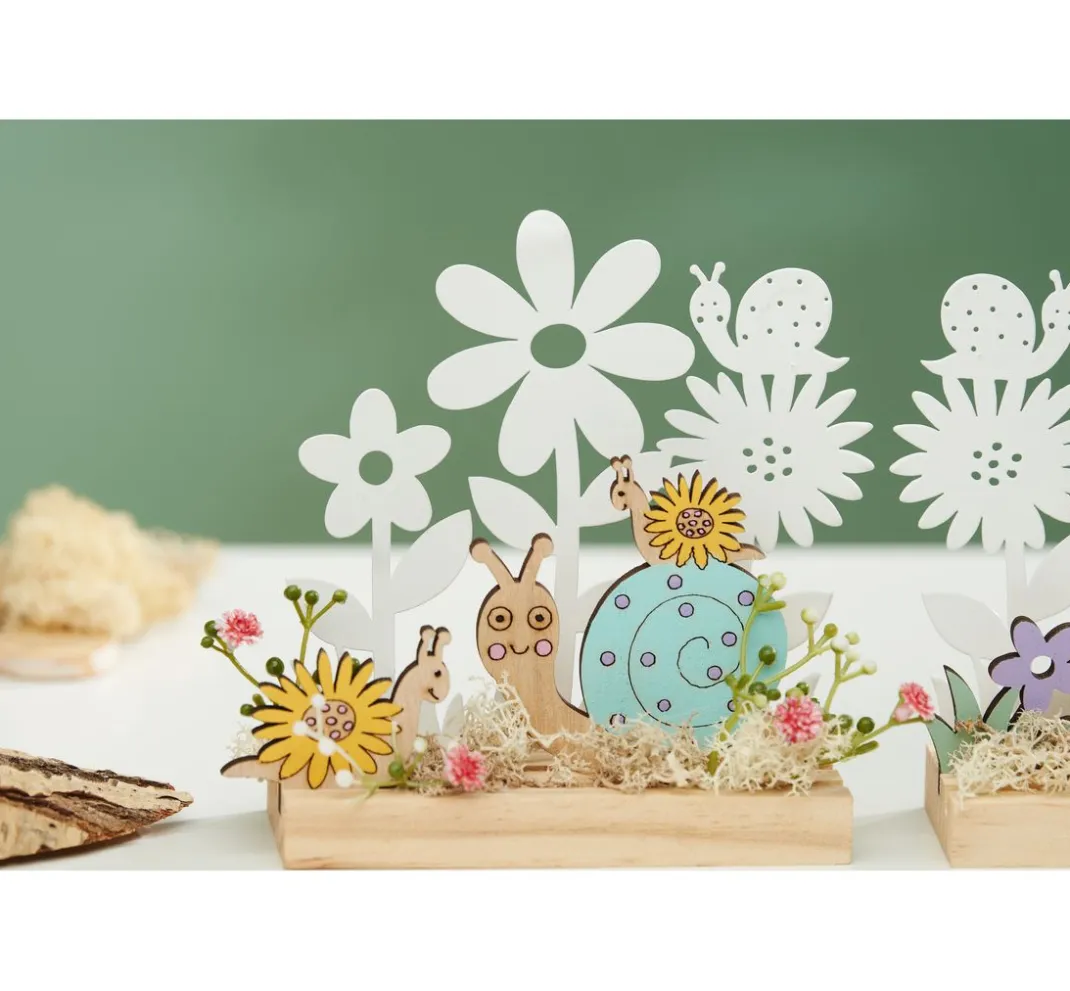 VBS Holz, Mdf & Pappmaché>Holzsteckmotiv mit Metallblumen "Schnecken"