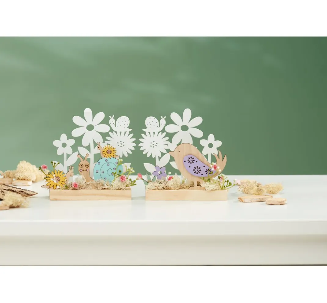 VBS Holz, Mdf & Pappmaché>Holzsteckmotiv mit Metallblumen "Schnecken"