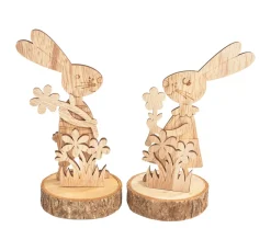 VBS Dekofiguren & -Objekte|Holz, Mdf & Pappmaché>Holz-Steckmotive auf Rindenscheibe "Hase Bugs und Bea"