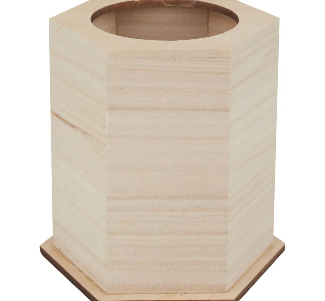 Kinder VBS Holz|Serviettentechnik>Holz-Stiftebox, sechseckig