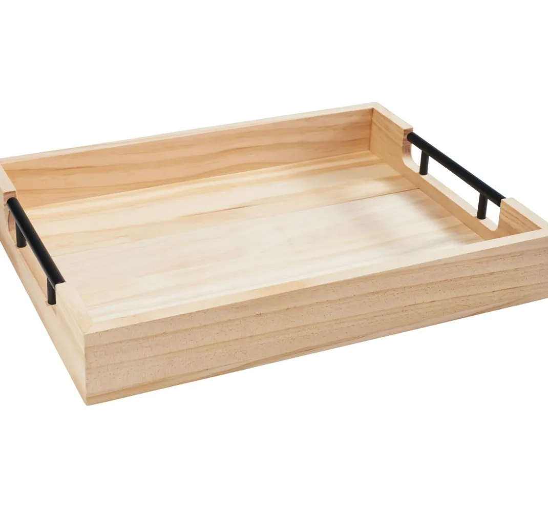 VBS Holz, Mdf & Pappmaché>Holz-Tablett "Rustika" mit Metallgriffen