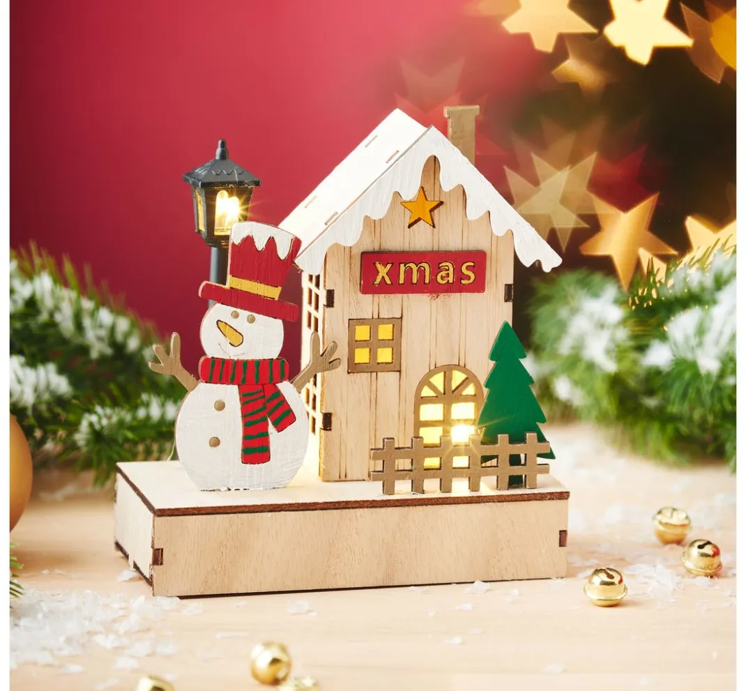 VBS Holz, Mdf & Pappmaché>Lichterhaus "Schneemann mit Laterne", inkl LED