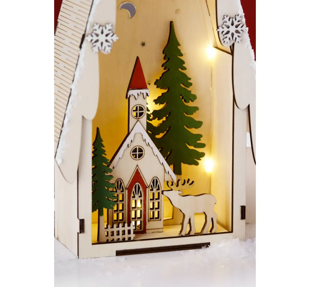 VBS Holz, Mdf & Pappmaché>Lichtertanne mit Winterszene, inkl. LED